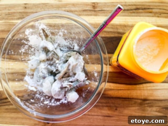 Shrimp Teriyaki Recipe cornstarch shrimp Shrimp Teriyaki Recipe perfectly coated shrimp ready for stir-frying