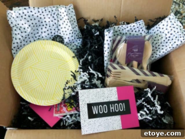 Geese and Ganders Review Plus Giveaway 3 Excited child opening Geese & Ganders party supplies box