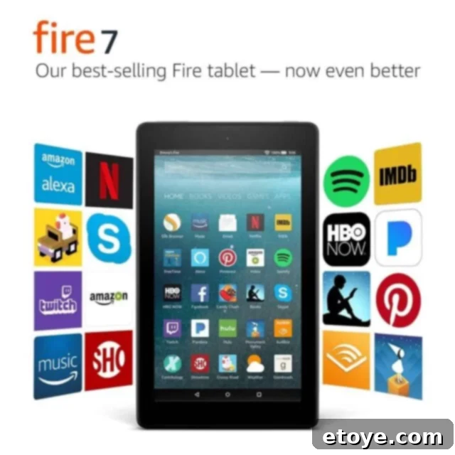 Amazon Fire 7 tablet showcasing its sleek design and compact size