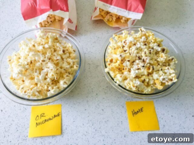 Close-up of popcorn bag after being microwaved in Sharp oven