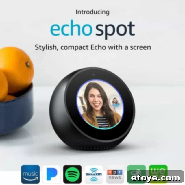Amazon Echo Spot showcasing its compact design and visual interface