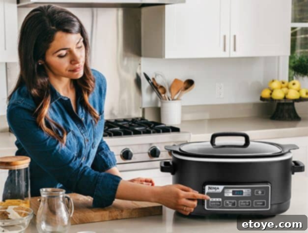Ninja Multi-Cooker Plus in a kitchen setting, ready for use