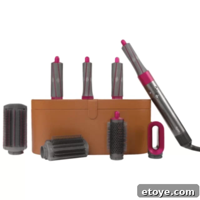 Close-up of the Dyson Airwrap styler attachments, highlighting the innovative barrel design.