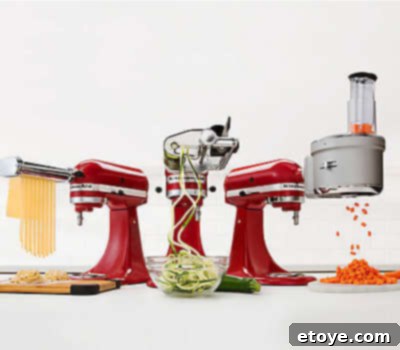 Win a KitchenAid Artisan 5-Quart Stand Mixer 4 KitchenAid Stand Mixer with a pasta attachment, illustrating its versatility.