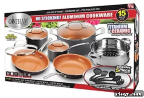 Full Gotham Steel cookware set displayed elegantly in a modern kitchen setting