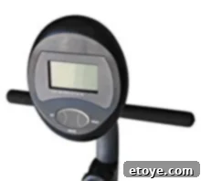 Close-up of the digital display showing workout metrics