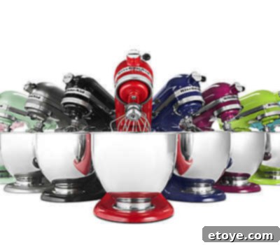 Win a KitchenAid Artisan 5-Quart Stand Mixer 3 A vibrant collection of KitchenAid Artisan Stand Mixers in various colors