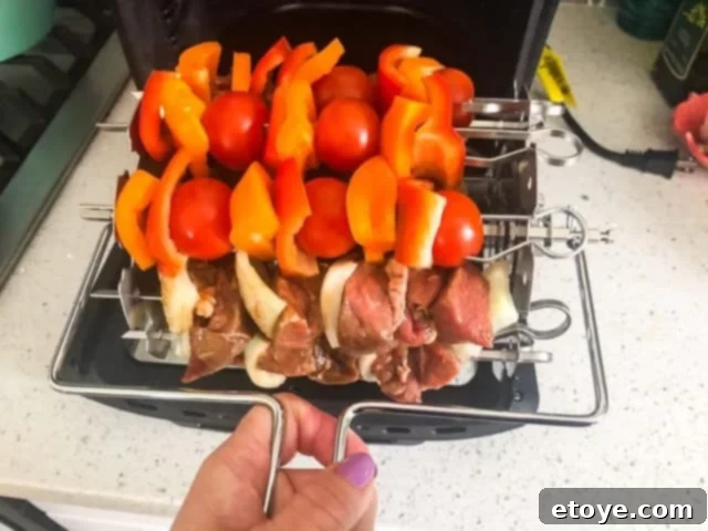 Power Air Fryer Oven Skewers Loaded for Cooking Power Air Fryer Oven Skewers Loaded for Cooking