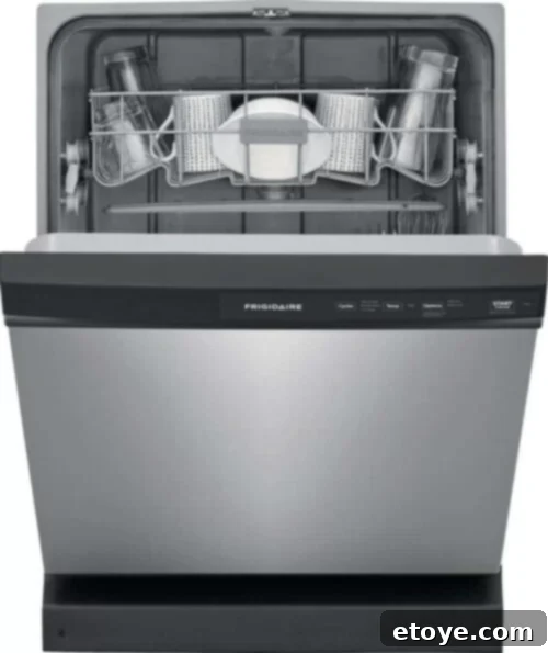 Win a Frigidaire Built-In Dishwasher 2 Sleek stainless steel Frigidaire built-in dishwasher in a modern kitchen setting