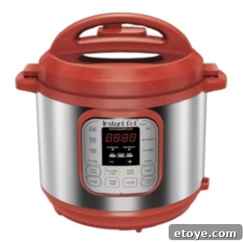 Fiery Red Instant Pot Duo60, a versatile 7-in-1 pressure cooker, being given away by Steamy Kitchen