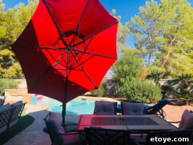 Simply Shade 11-ft Auto-Tilt Umbrella Review and Lowes Giveaway 6 Simply Shade umbrella fully open with extreme tilt