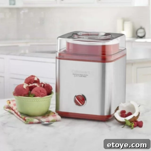 Cuisinart Pure Indulgence Ice Cream Maker in action, creating delicious frozen desserts.