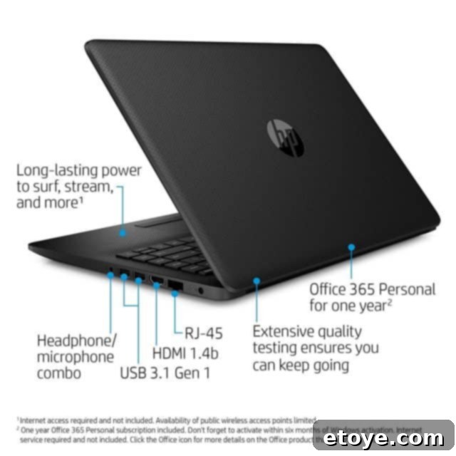 Score a Free HP 14-Inch Laptop 4 HP 14-inch laptop in a home office setting, showing its compact size on a desk.
