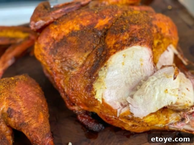 Smoked spatchcocked turkey carved