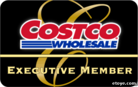 People shopping happily at a Costco warehouse store, pushing a cart full of goods.