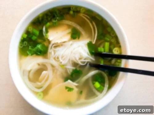 Unforgettable Chicken Creations 4 chicken pho in a white bowl with chopsticks