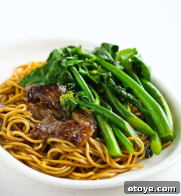 Delicious Broccoli Beef Noodle Stir Fry, served fresh from the wok