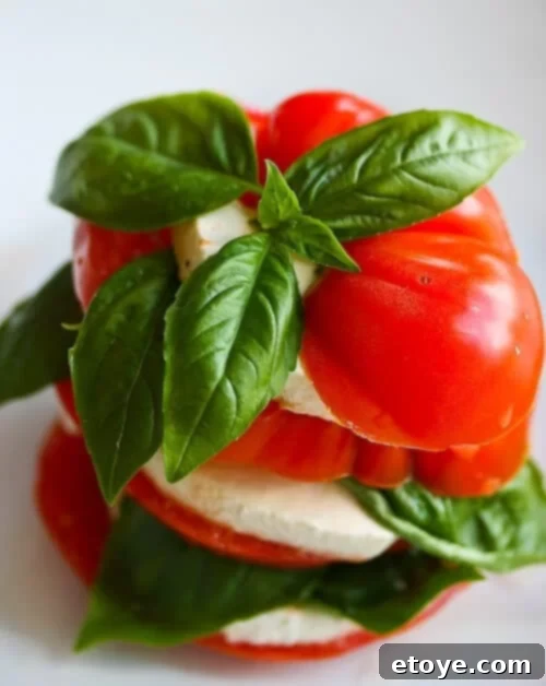 Caprese Salad with Basil Vinaigrette Drizzling Basil Vinaigrette over Caprese Salad