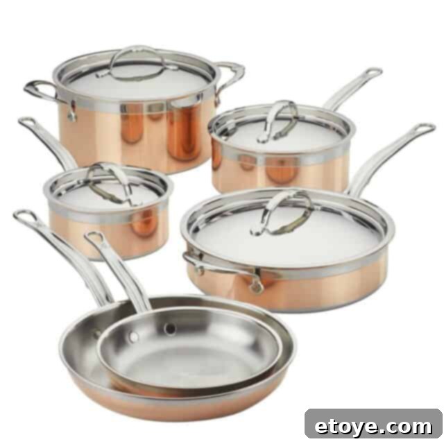 Hestan CopperBond Cookware Set Review and Win Your Own 3 Hestan copperbond 10 piece set including stockpot, saucepans, skillets and saute pan arranged beautifully