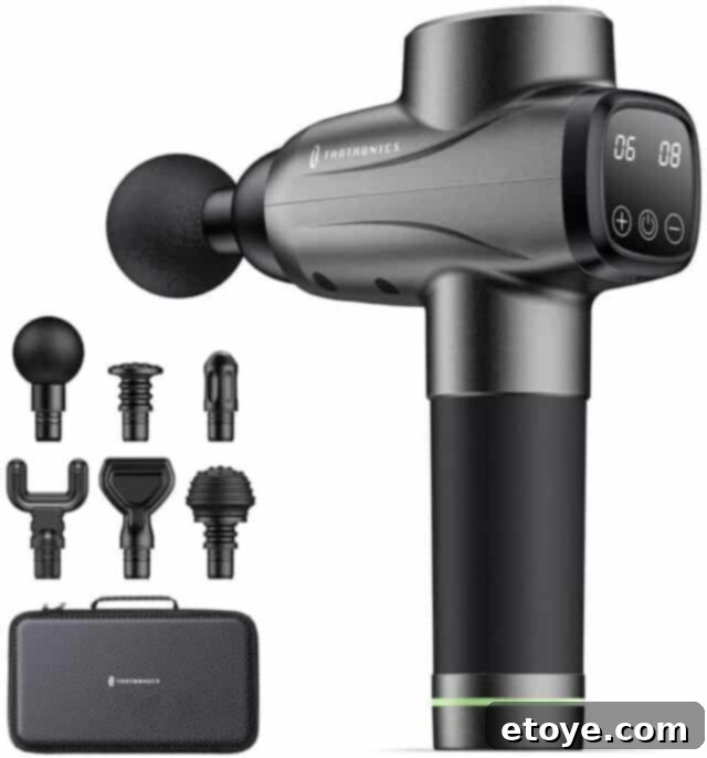 Win a TaoTronics Professional Deep Tissue Muscle Massager Gun 2 TaoTronics Deep Tissue Massager Gun with its various attachments and travel case