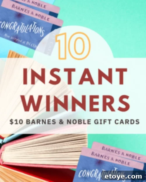 Win Instantly at Barnes and Noble 2 A stack of beautifully designed books with a Barnes & Noble gift card on top, inviting readers to explore new stories.