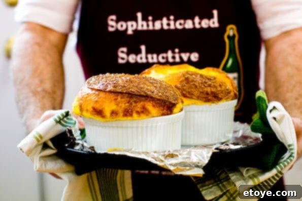 Deliciously golden cheese soufflé, ready to be served for breakfast