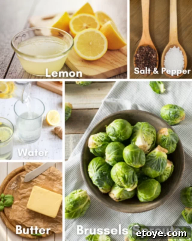 Fresh Brussels sprouts with lemon and butter, ready to be steamed