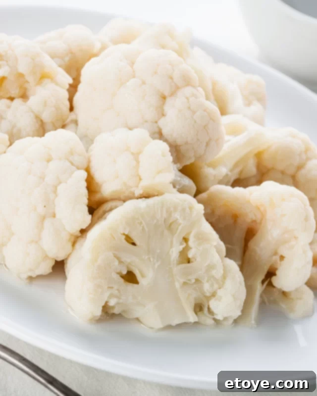 Microwave Steamed Cauliflower Florets in a Bowl