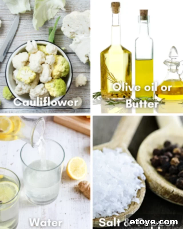 Ingredients for Steamed Cauliflower in the Microwave