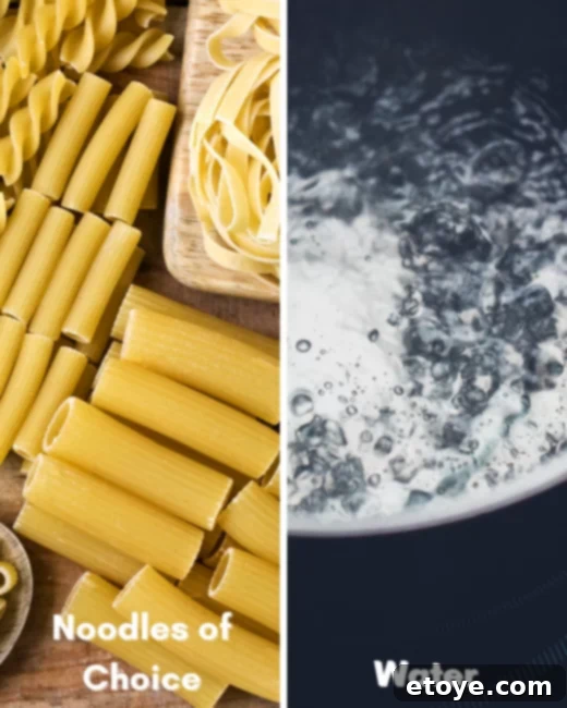 Microwave Noodle Hacks 3 A close-up of dry pasta noodles in a bowl with water, ready for the microwave