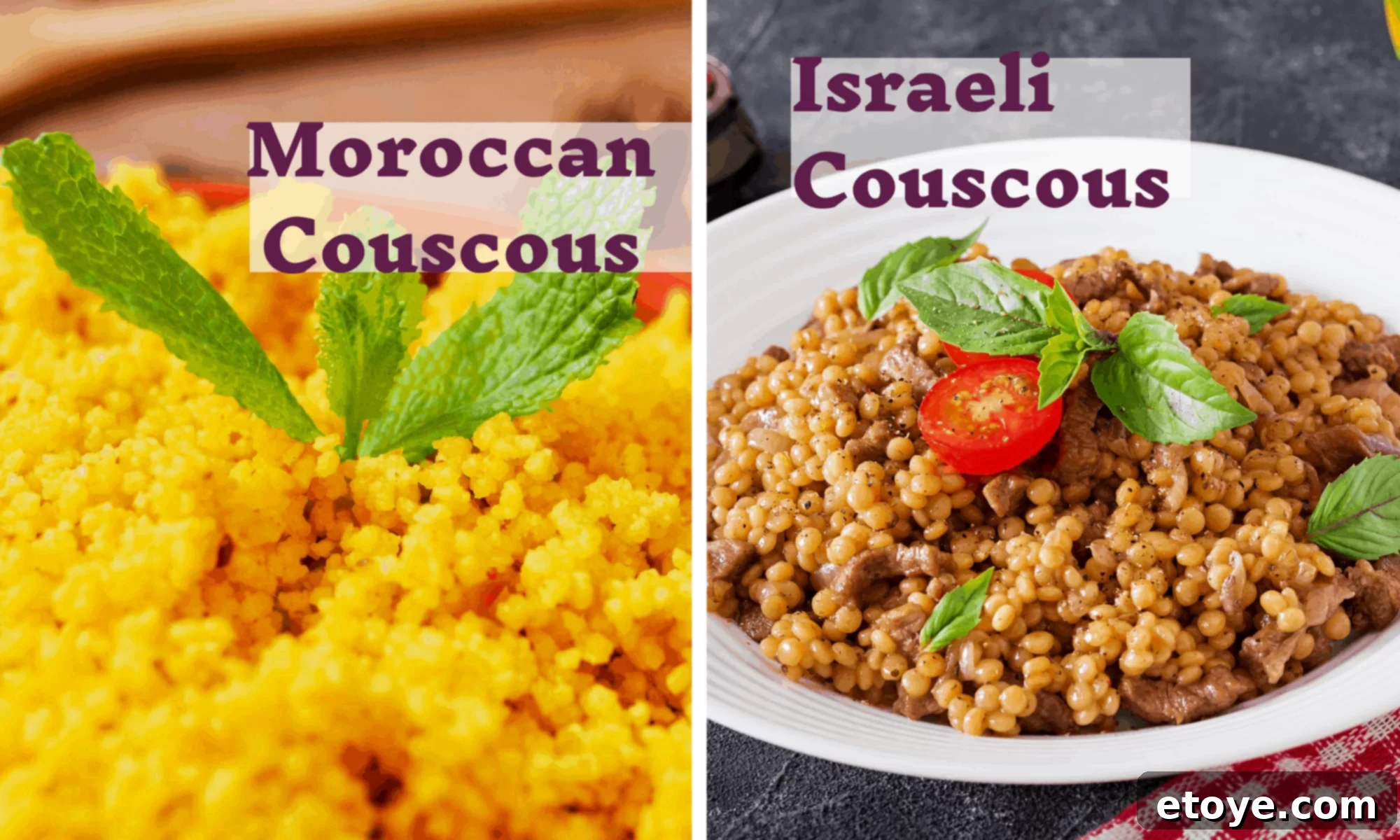 Roasted Cauliflower Buddha Bowl with Zesty Dill Dressing 6 Comparison of different types of cooked couscous