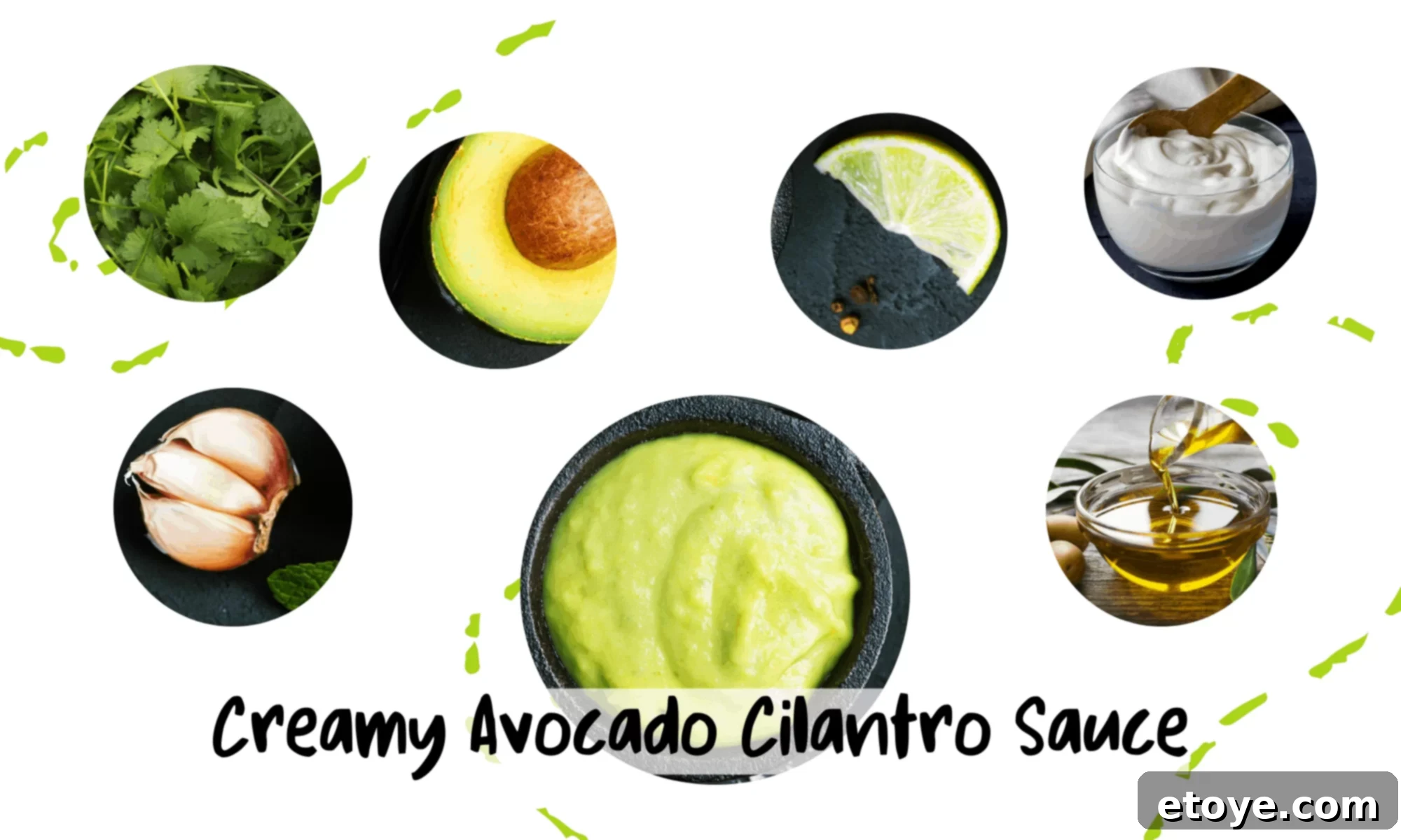 Creamy Cilantro Shrimp and Avocado Buddha Bowl 6 Ingredients for a creamy cilantro-lime sauce being prepared in a blender.