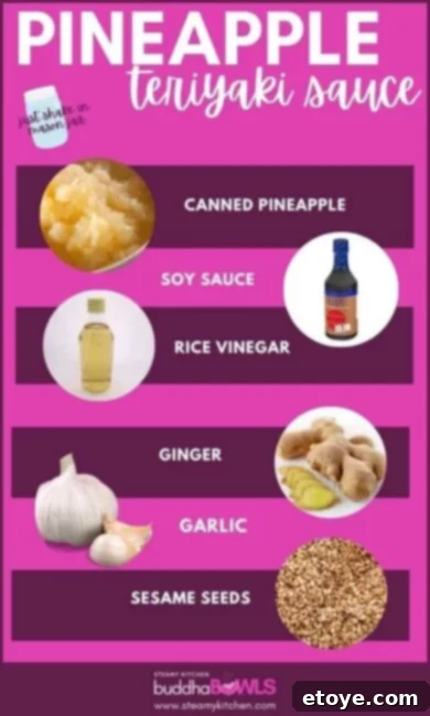 Homemade Pineapple Teriyaki Sauce in a glass jar, vibrant and ready to use.