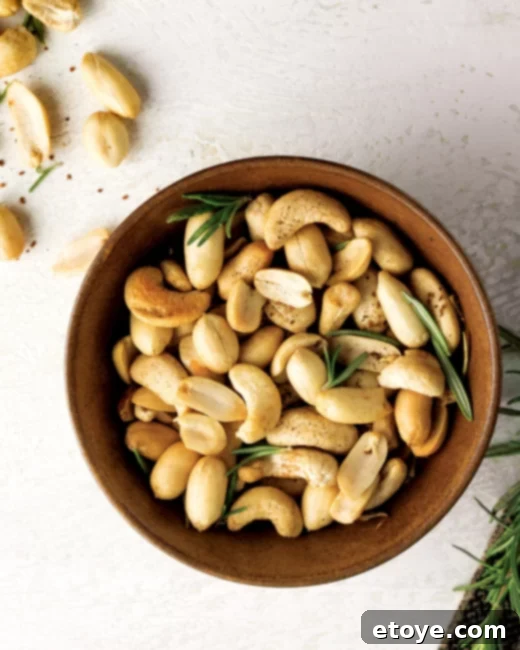 Assortment of flavored microwave toasted nuts in small bowls.