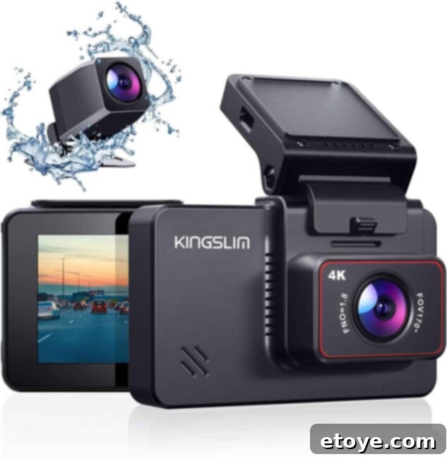 Win a 4K Dual Dash and Backup Camera 2 Kingslim D4 4K Dual Dash Cam and Backup Camera showing the front camera and rear camera for comprehensive car security