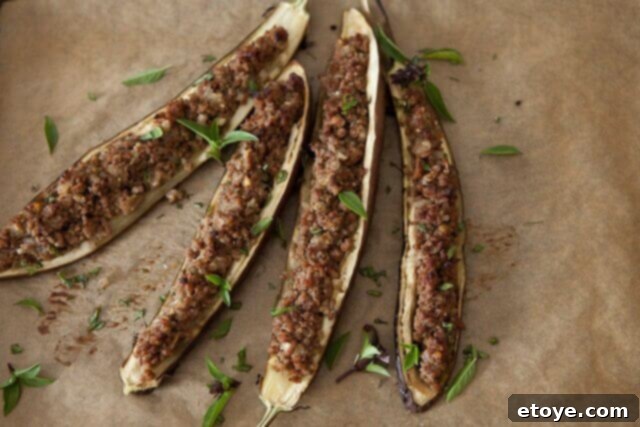 Stuffed Miso Eggplant with Sausage