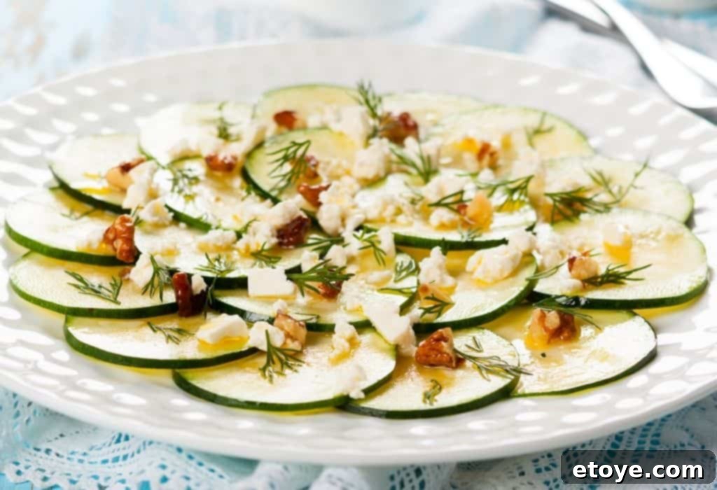 Elegant Zucchini Carpaccio 3 Close-up of Zucchini Carpaccio with feta and nuts