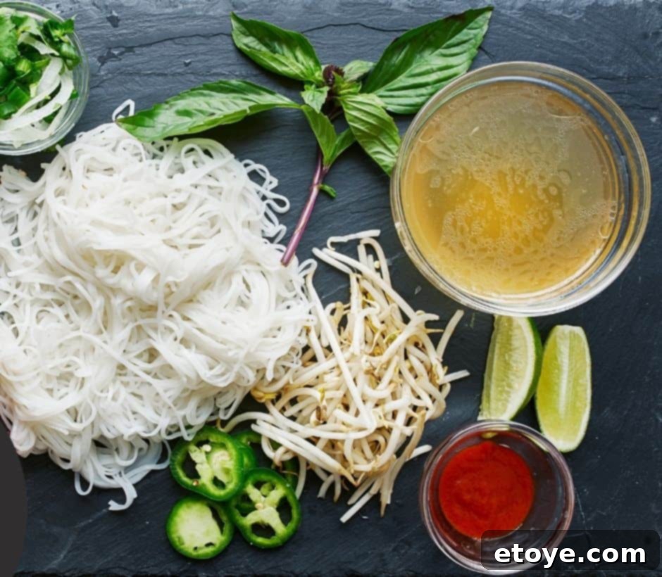 Savory Vietnamese Turkey Pho Using Leftover Bones 5 Bowl of Vietnamese Turkey Pho with various toppings