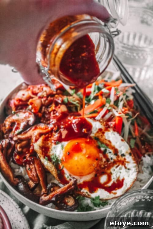 Turkey Bibimbap Revival Bowl 7 Close-up of Leftover Turkey Bibimbap Buddha Bowl with Gochujang sauce