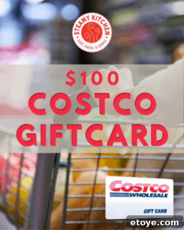 A $100 Costco gift card presented with an overflowing shopping cart in the background, symbolizing great savings and bulk shopping opportunities.