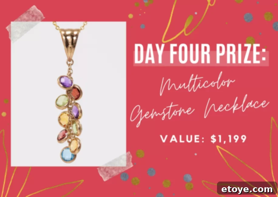 Sparkly Giveaways Day 4 of 7 3 Close-up of the exquisite Multicolor Gemstone Necklace, the grand prize for Day 4 of the giveaway, sparkling under light