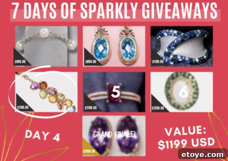 Sparkly Giveaways Day 4 of 7 4 Elegant display of the 14K gold and multi-gemstone necklace for Day 4 giveaway, highlighting its detailed craftsmanship