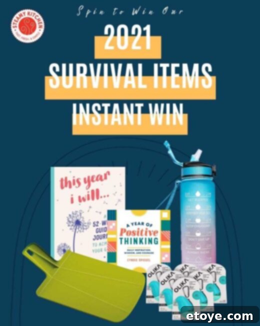 Collection of giveaway items: motivational water bottle, clip-on hand sanitizer, guided journal, positive thinking book, and foldable cutting board.