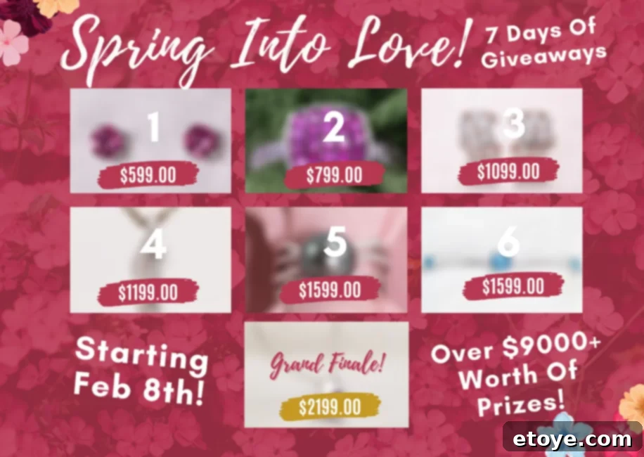 Fall For Spring: A Week of Love Giveaways 6 A vibrant graphic promoting the 'Spring Into Love' Effy Jewelry Giveaway, inviting participation.