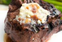 Grilled Steak with Bacon Blue Cheese Butter, Baked Potatoes and Vegetables