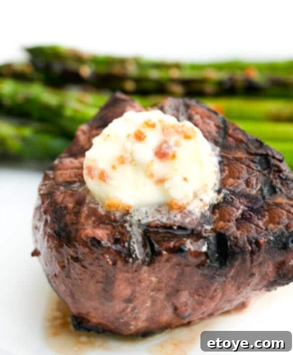 Perfectly Seared Steak with Compound Butter Gourmet Steak Topped with Bacon Blue Cheese Butter