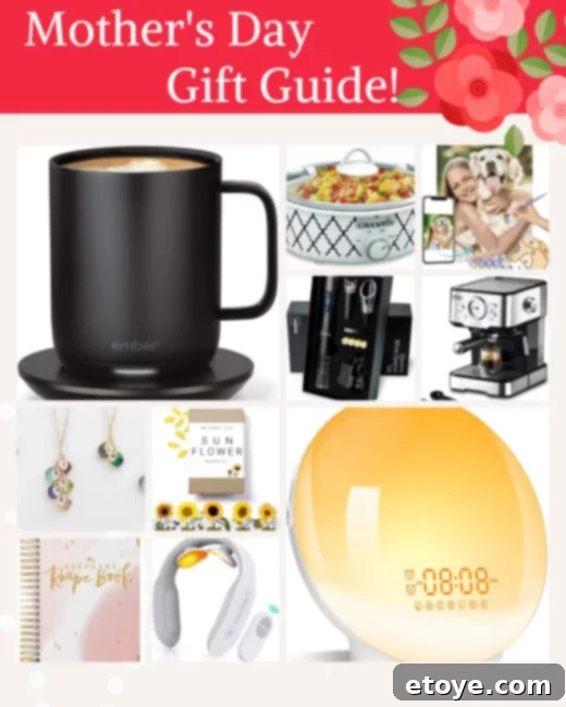 Various Mother's Day gift ideas beautifully arranged, including home goods and personal items.