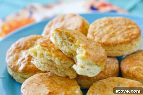 A close-up of a perfectly baked, golden-brown buttermilk biscuit, showing its flaky layers