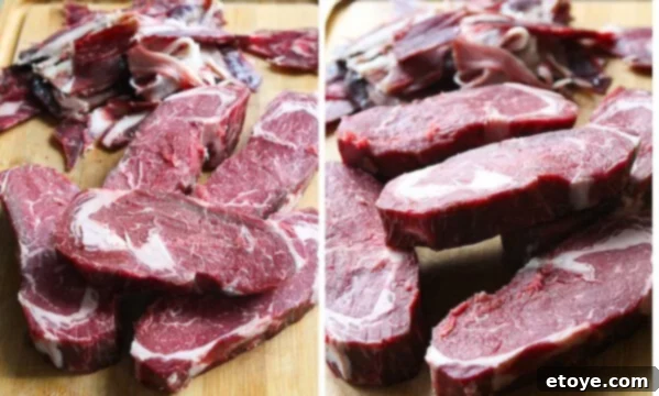 Beautifully sliced dry-aged steaks showcasing deep red color and marbling