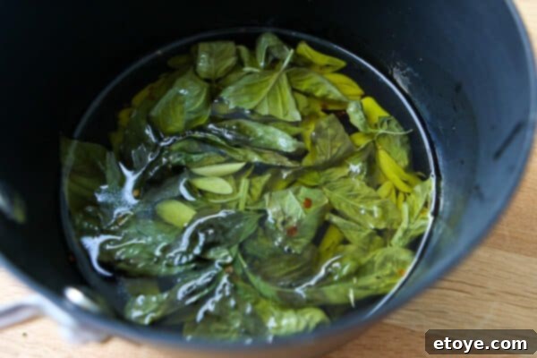 Infusing Garlic Basil Oil for Spaghetti